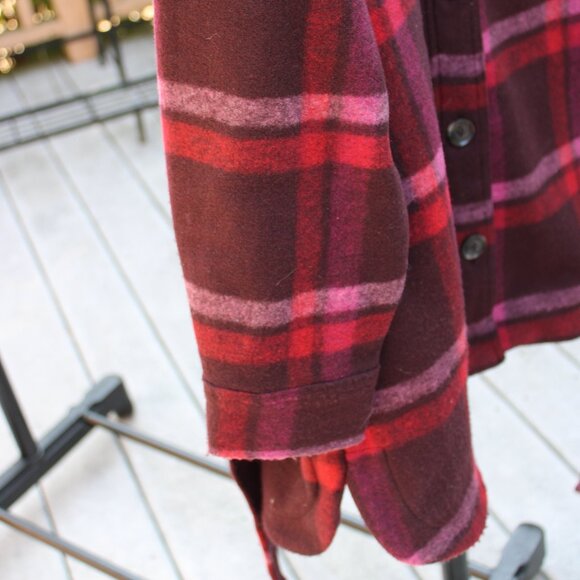 Terra Sky NWT Women Jacket SZ 14W Plaid Burgundy Belt Button Down Winter Warm - Picture 3 of 8